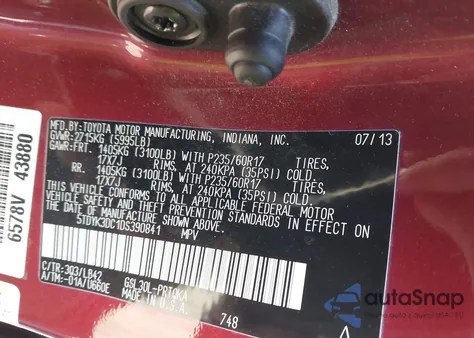 2013 Toyota Sienna Xle from USA, damaged, VIN 5TDYK3DC1DS390841